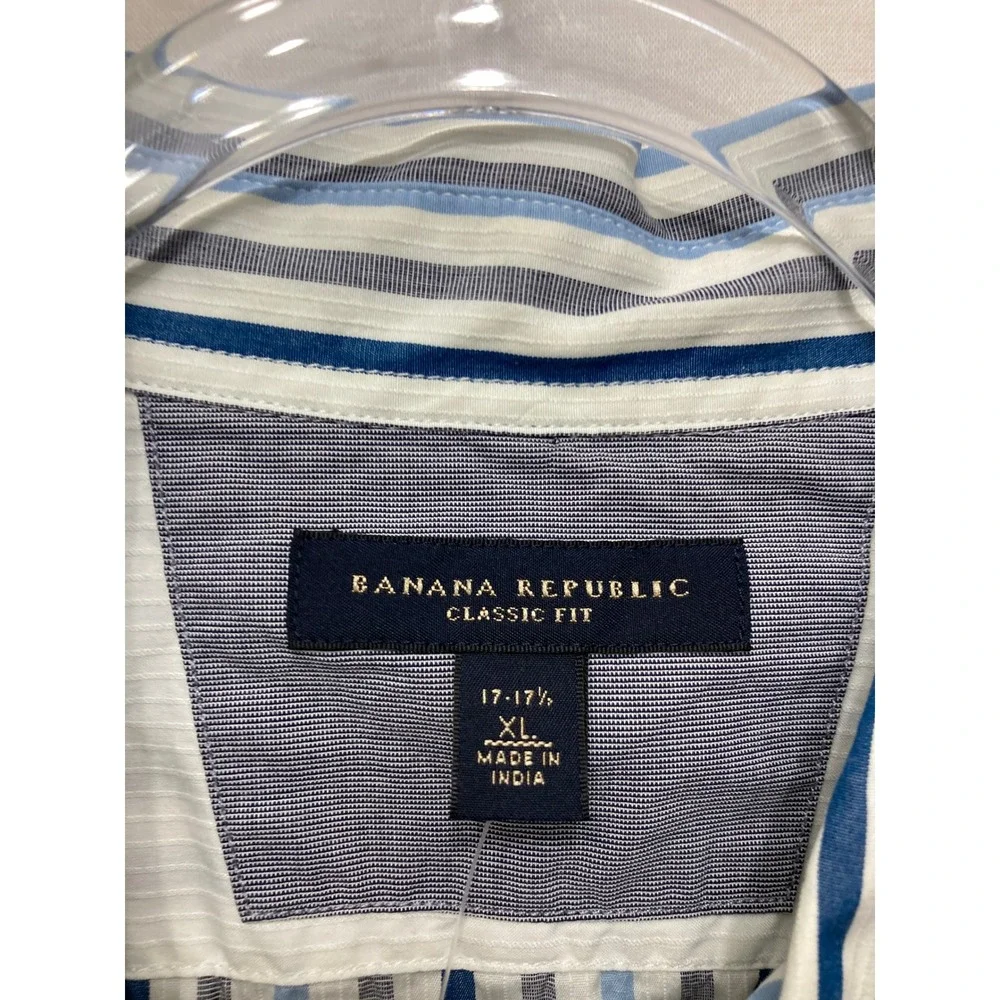 New Banana Republic Button Down XL Blue Striped Classic Fit Cotton Long Sleeve